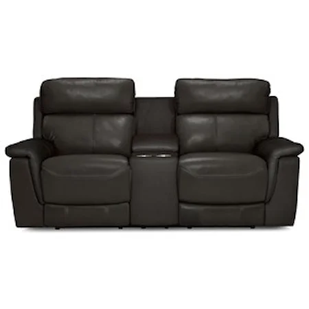 Power Leather Reclining Console Loveseat w/ Power Headrests and USB Ports